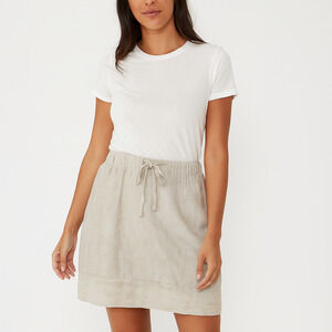 J.Jill Love 100% Linen A-Line Skirt Paperbag Waist  Pockets Tan Striped XL